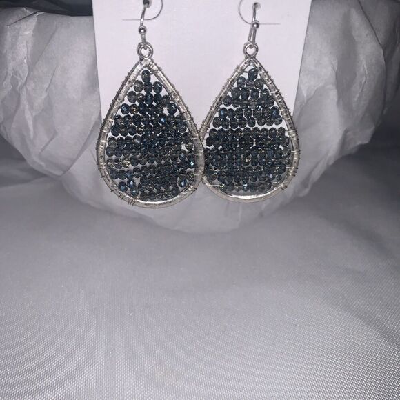 Marlyn Schiff Light Blue Silver Dropped Earrings Oval Shaped Wired Design - Picture 3 of 6